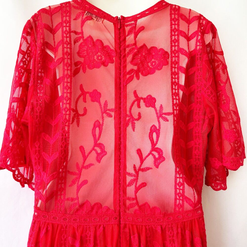 Socialite Red Sheer Lace Maxi Dress Romper Shorts (XL) Garden Wedding Party - Picture 9 of 15